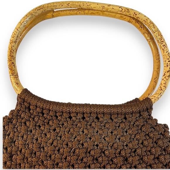 Chocolate Brown Crochet Bag with Bamboo Handles - Picture 5 of 8